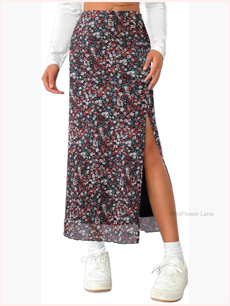 High Waisted Mesh Maxi Skirt With Side Slit, Flowy Summer Skirt